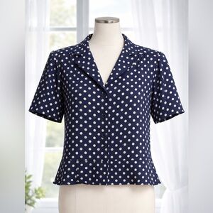 LC Lauren Conrad Navy and White Polka Dot Blouse